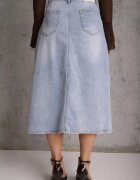milas91 Fustă Albastră din Denim cu Bumbac Talie înaltă și Crăpătură pe Picior Cinadessa
