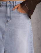 milas91 Fustă Albastră din Denim cu Bumbac Talie înaltă și Crăpătură pe Picior Cinadessa