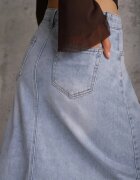 milas91 Fustă Albastră din Denim cu Bumbac Talie înaltă și Crăpătură pe Picior Cinadessa