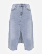 milas91 Fustă Albastră din Denim cu Bumbac Talie înaltă și Crăpătură pe Picior Cinadessa