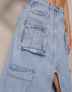 milas91 Fustă Albastră Din denim Regular Waist cu Buzunare cu Capse și Despicătură Alicella