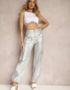 milas91 Pantaloni cargo argintii metalici cu buzunare Honna