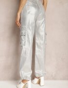 milas91 Pantaloni cargo argintii metalici cu buzunare Honna