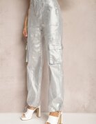 milas91 Pantaloni cargo argintii metalici cu buzunare Honna
