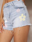 milas91 Pantaloni scurți albaștri de blugi High Waist cu imprimeu floral Vikisias