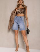 milas91 Pantaloni scurți albaștri din denim cu talie înaltă tip Bermude Tenibella