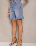 milas91 Pantaloni scurți albaștri din denim cu talie înaltă tip Bermude Tenibella
