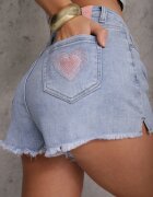 milas91 Pantaloni scurți din denim albaștri Casual Talie înaltă decorați cu nasturi Leviana