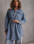 milas91 Rochie cămașă Albastră de blugi din bumbac cu legătură și încrețire Enatta
