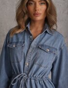 milas91 Rochie cămașă Albastră de blugi din bumbac cu legătură și încrețire Enatta