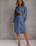 milas91 Rochie cămașă Albastră Denim Oversize cu bumbac și curea Cianatra