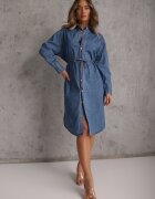 milas91 Rochie cămașă Albastră Denim Oversize cu bumbac și curea Cianatra