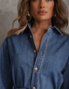 milas91 Rochie cămașă Albastră Denim Oversize cu bumbac și curea Cianatra