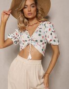 miss poem Bluză Albă de Vâscoză cu Model Abstract Anigella