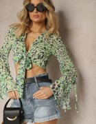miss poem Bluză Verde cu finisaj transparent cu legătură la bază și mânecă lungă Frati