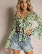 miss poem Bluză Verde cu finisaj transparent cu legătură la bază și mânecă lungă Frati