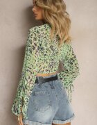 miss poem Bluză Verde cu finisaj transparent cu legătură la bază și mânecă lungă Frati