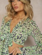 miss poem Bluză Verde cu finisaj transparent cu legătură la bază și mânecă lungă Frati