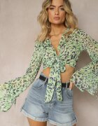 miss poem Bluză Verde cu finisaj transparent cu legătură la bază și mânecă lungă Frati