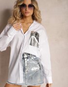 miss poem Cămașă albă de bumbac cu imitație de buzunar cu finisaj metalic Hecilla