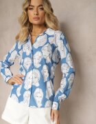 miss poem Cămașă Albastră cu Imprimeu Artistic cu Fețe Frumelia