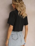 miss poem Cămașă Casual Neagră Scurtă Decorată Cu Imprimeu Metalic Efinde