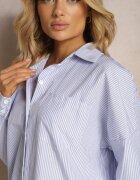 miss poem Cămașă Lungă Albastru Deschis cu Dungi Subțiri cu Buzunare Inserate Buliggia