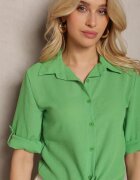 miss poem Cămașă Verde cu mâneci suflecabile legată la poale încheiată cu nasturi Sanesria
