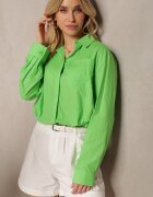 miss poem Cămașă Verde deschis din Bumbac cu Croială Scurtă Decorată cu Buzunar și Bandă cu Nasturi Efille