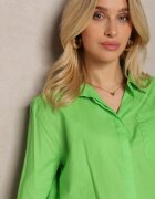 miss poem Cămașă Verde deschis din Bumbac cu Croială Scurtă Decorată cu Buzunar și Bandă cu Nasturi Efille