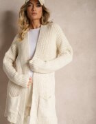 miss poem Cardigan Bej deschis Lung Fără închidere cu linie de umeri coborâtă și buzunare Viatha