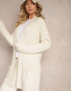 miss poem Cardigan Bej deschis Lung Fără închidere cu linie de umeri coborâtă și buzunare Viatha