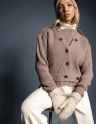 miss poem Cardigan Clasic Bej închis cu Curea Decorativă cu Nasturi în Talie Tilika