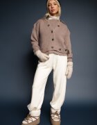 miss poem Cardigan Clasic Bej închis cu Curea Decorativă cu Nasturi în Talie Tilika
