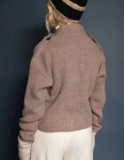miss poem Cardigan Clasic Bej închis cu Curea Decorativă cu Nasturi în Talie Tilika