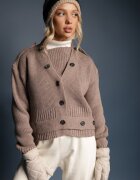 miss poem Cardigan Clasic Bej închis cu Curea Decorativă cu Nasturi în Talie Tilika