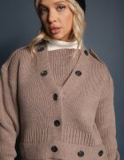 miss poem Cardigan Clasic Bej închis cu Curea Decorativă cu Nasturi în Talie Tilika