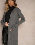 miss poem Cardigan gri închis fără închidere cu croială simplă cu buzunare laterale Torinia