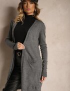 miss poem Cardigan gri închis fără închidere cu croială simplă cu buzunare laterale Torinia