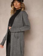 miss poem Cardigan gri închis fără închidere cu croială simplă cu buzunare laterale Torinia