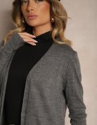 miss poem Cardigan gri închis fără închidere cu croială simplă cu buzunare laterale Torinia