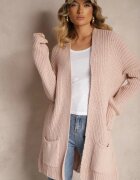 miss poem Cardigan Lung Roz deschis Fără închidere cu umeri căzuți și cu buzunare Viatha