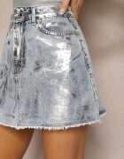 miss poem Fustă din denim albastru deschis cu fermoar cu imprimeu metalic Gladiela