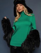 miss poem Guler înalt Clasic Verde închis cu borduri elastice la mâneci Felinia