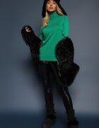 miss poem Guler înalt Clasic Verde închis cu borduri elastice la mâneci Felinia