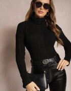 miss poem Helancă Neagră Tricotată cu model împletit Cleva