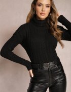 miss poem Helancă Neagră Tricotată cu model împletit Cleva