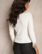 miss poem Maletă Albă din material striat cu vâscoză decorat cu inserții din pene Ittania