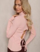 miss poem Maletă Cambrată Roz Deschis din Tricot Reiat cu Viscoză cu Legătură și Decupaj la Spate Voretta