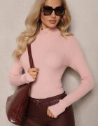 miss poem Maletă Cambrată Roz Deschis din Tricot Reiat cu Viscoză cu Legătură și Decupaj la Spate Voretta